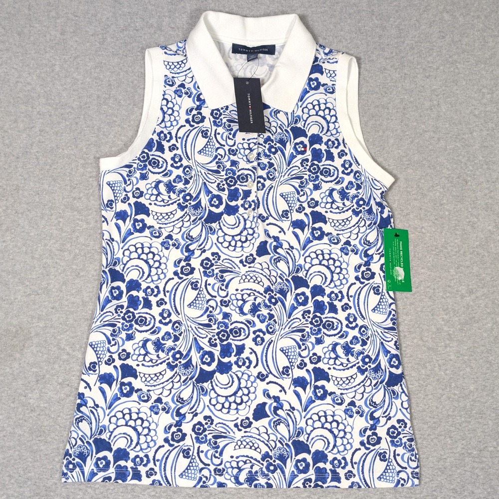 Tommy Hilfiger Women's Sleeveless Polo Shirt Size Small Floral Printed New